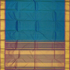 Blue Handloom Kanchipuram Silk Saree With Checks