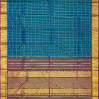 Blue Handloom Kanchipuram Silk Saree With Checks