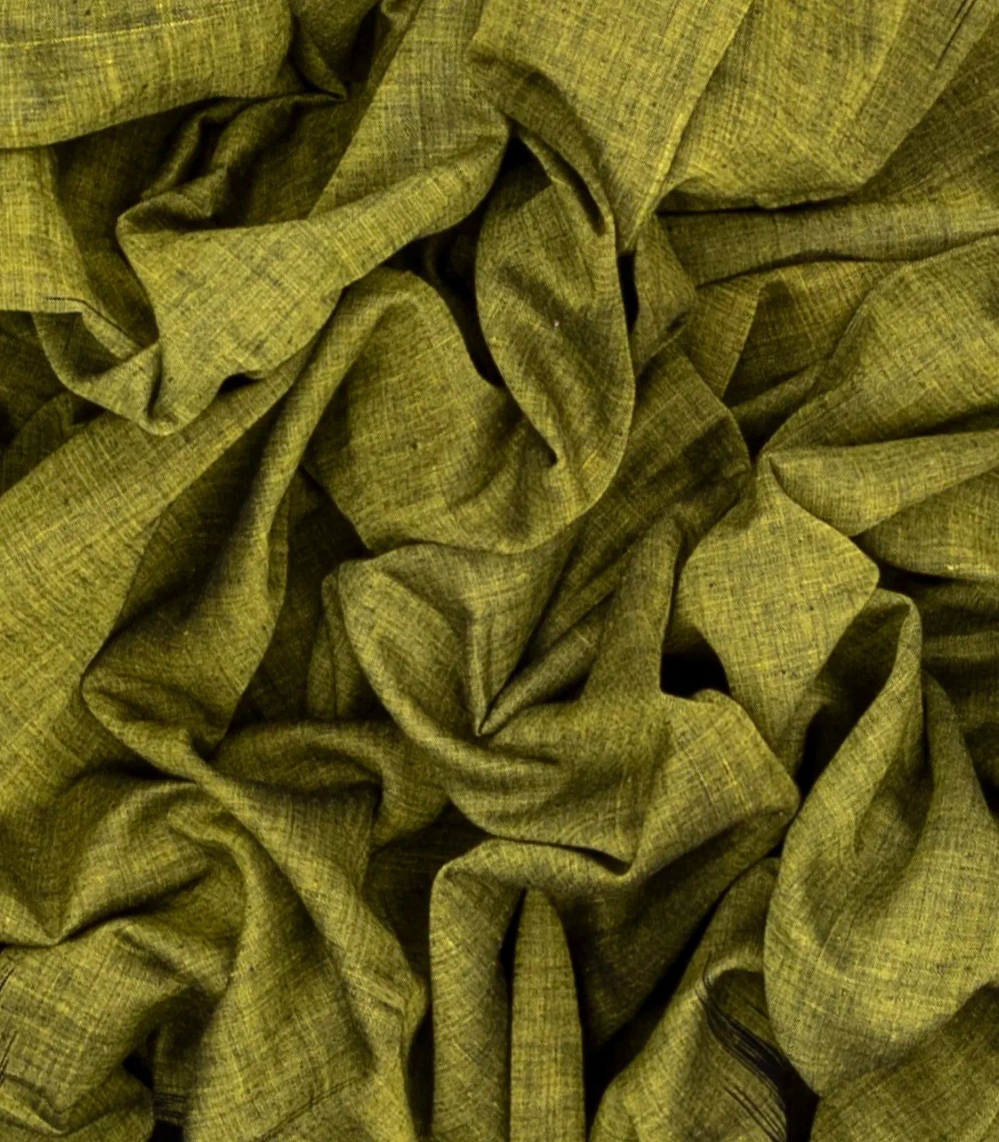 Olive Green Orissa Plain Cotton Saree With Tie & Dye And Temple Border