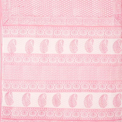 Baby Pink Woven Jaipur Cotton Saree Printed With White Floral Motifs