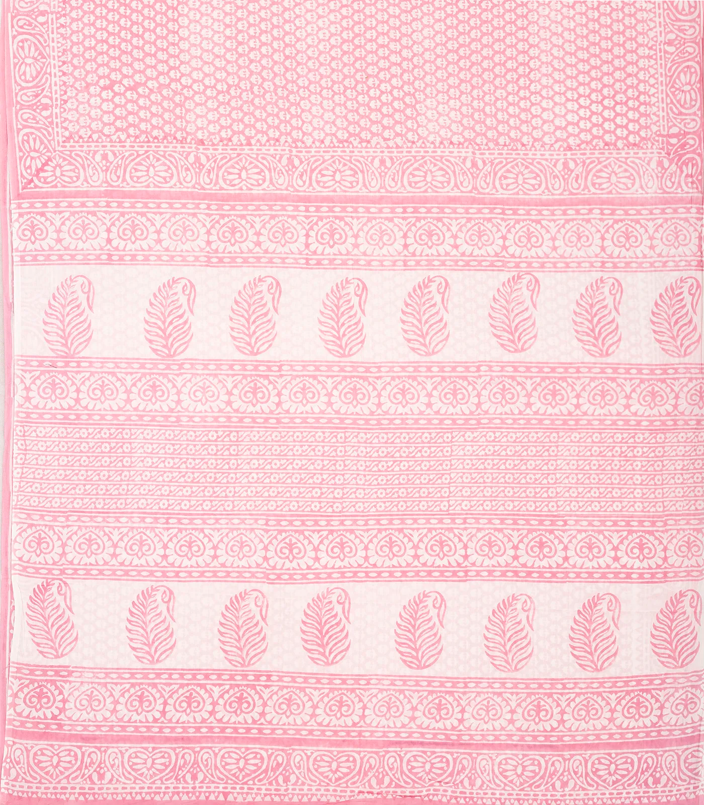 Baby Pink Woven Jaipur Cotton Saree Printed With White Floral Motifs