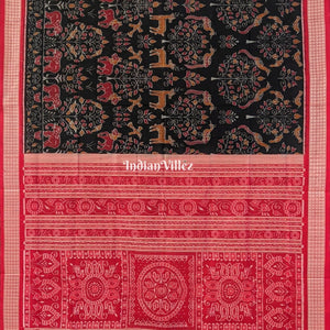 Black Animal Theme Sambalpuri Ikat Silk Saree