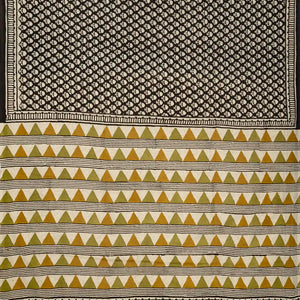 Black Woven Jaipur Cotton Saree With Cream Printed Floral Motifs