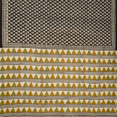 Black Woven Jaipur Cotton Saree With Cream Printed Floral Motifs