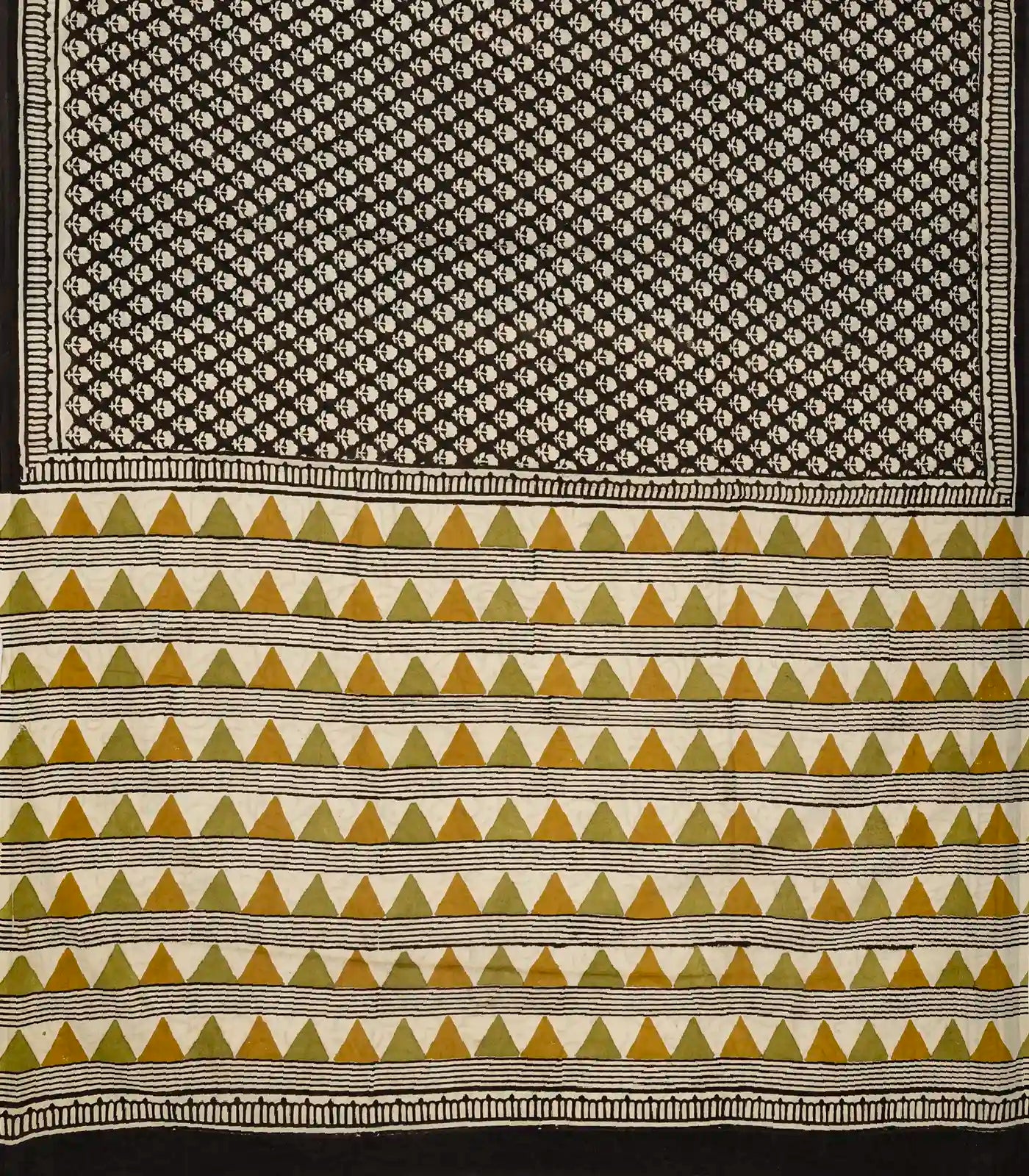 Black Woven Jaipur Cotton Saree With Cream Printed Floral Motifs