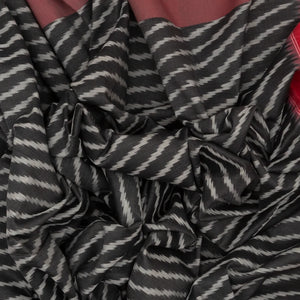Dark Grey Handwoven Orissa Cotton Saree With Tie & Dye Stripes