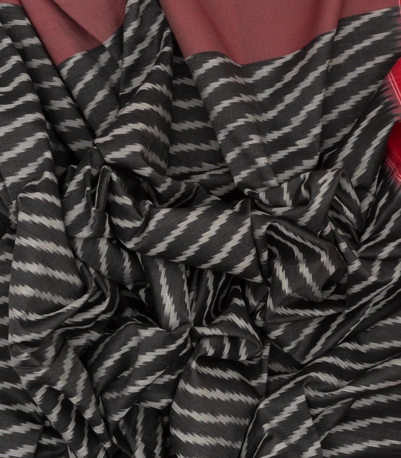 Dark Grey Handwoven Orissa Cotton Saree With Tie & Dye Stripes