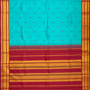 Turquoise Handloom Kanchipuram Korvai Silk Saree With Silk Buttas