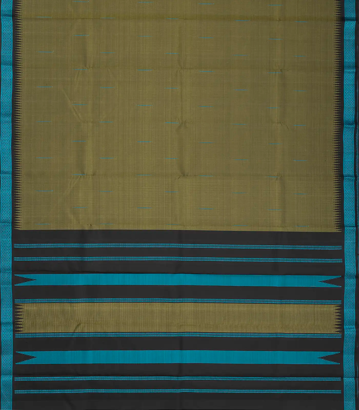 Dark Olive Handloom Kanchipuram Korvai Silk Saree With Raindrop Buttas