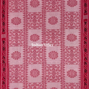 White Red Computer Design Sambalpuri Ikat Maniabandha Cotton  Saree