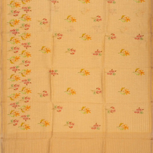 Beige Handwoven Linen Saree Printed With Flower Motifs