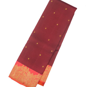 Maroon Handloom Kanchipuram Korvai Silk Saree With Mango Motifs