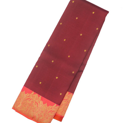 Maroon Handloom Kanchipuram Korvai Silk Saree With Mango Motifs