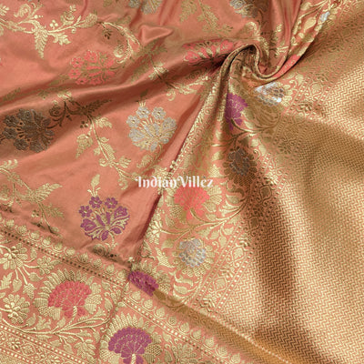 Peach Floral Designer Meenakari Katan Banarasi Saree