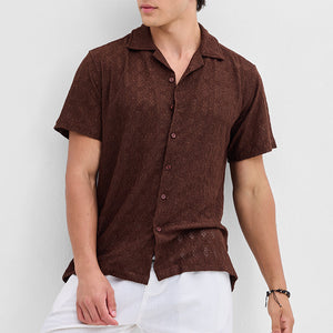 Brown Self-Design Crochet Shirt
