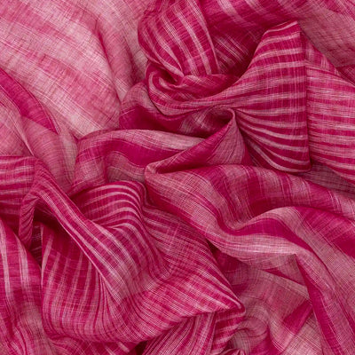 Pink Handloom Linen Saree With Stripes