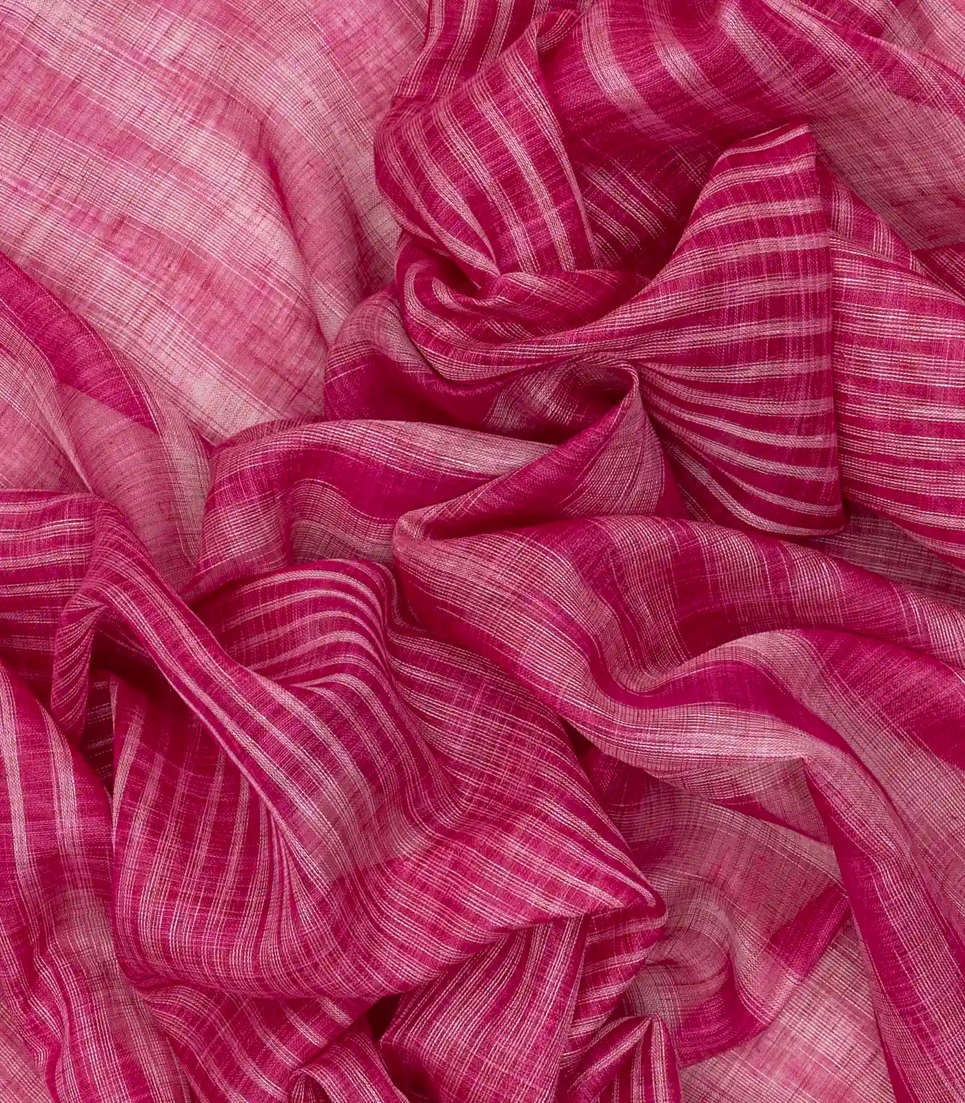 Pink Handloom Linen Saree With Stripes