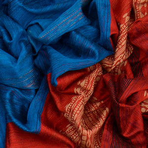 Rust Handwoven Tussar Silk Saree With Micro motifs & Stripes-Rust