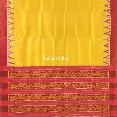 Lemon Yellow Odisha Ikat Designer Contemporary Silk Saree