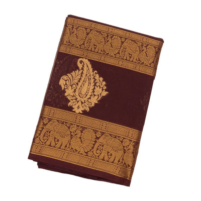 Dusty Pink Handloom Chettinad Cotton Saree With Zari Checks