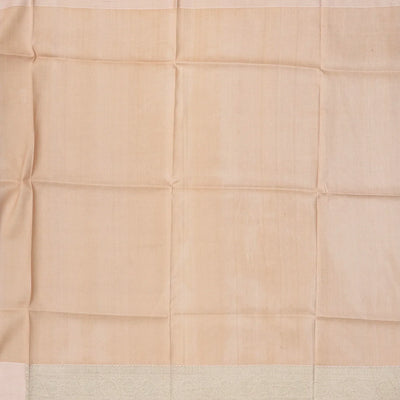 Light Peach Handloom Tussar Silk Saree With Printed Floral Motifs & Zari Border