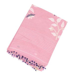 Baby Pink Handloom Bengal Cotton Saree With Buttas