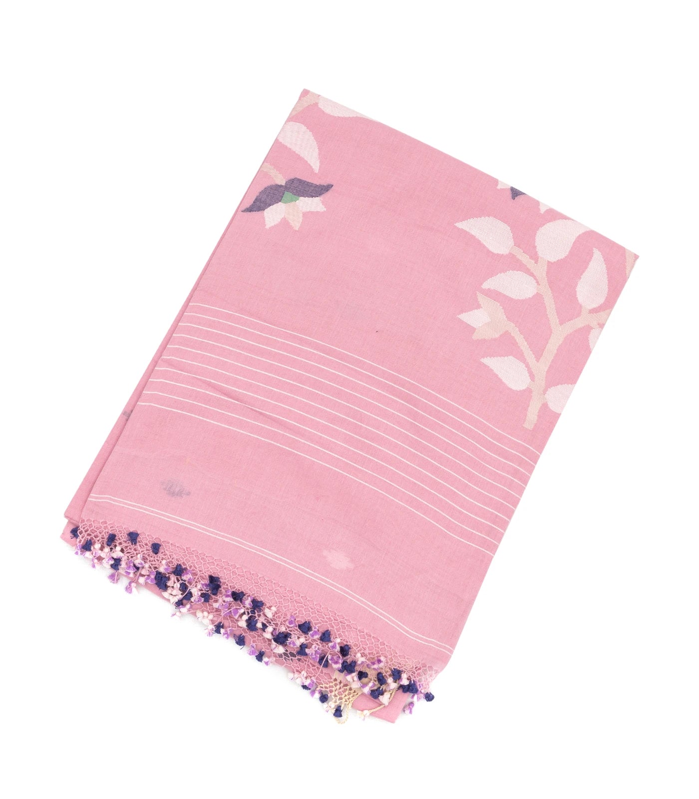 Baby Pink Handloom Bengal Cotton Saree With Buttas