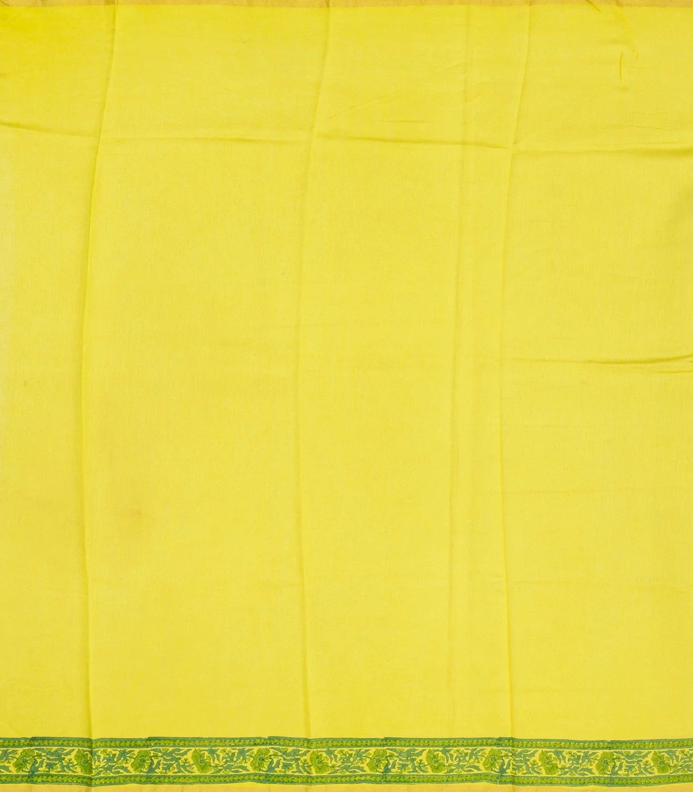 Lemon Yellow Handloom Chanderi Cotton Saree With Printed Green Floral Motif