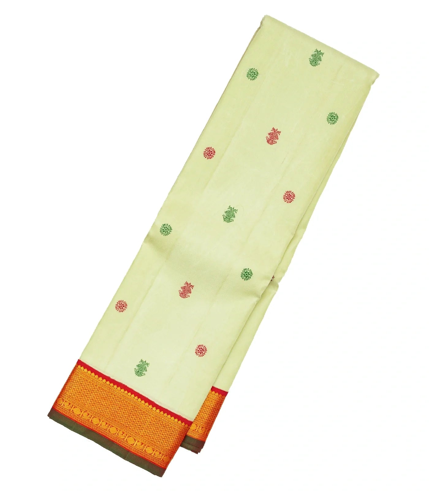 Mint Green Handloom Kanchipuram Korvai Silk Saree With Gandaberunda Buttas