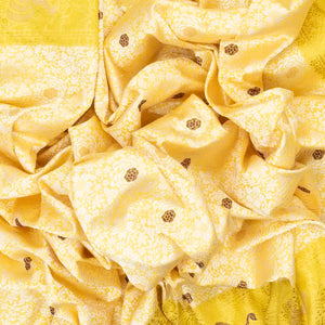 Yellow Handloom Banarasi Silk Saree With Meena Floral Motifs
