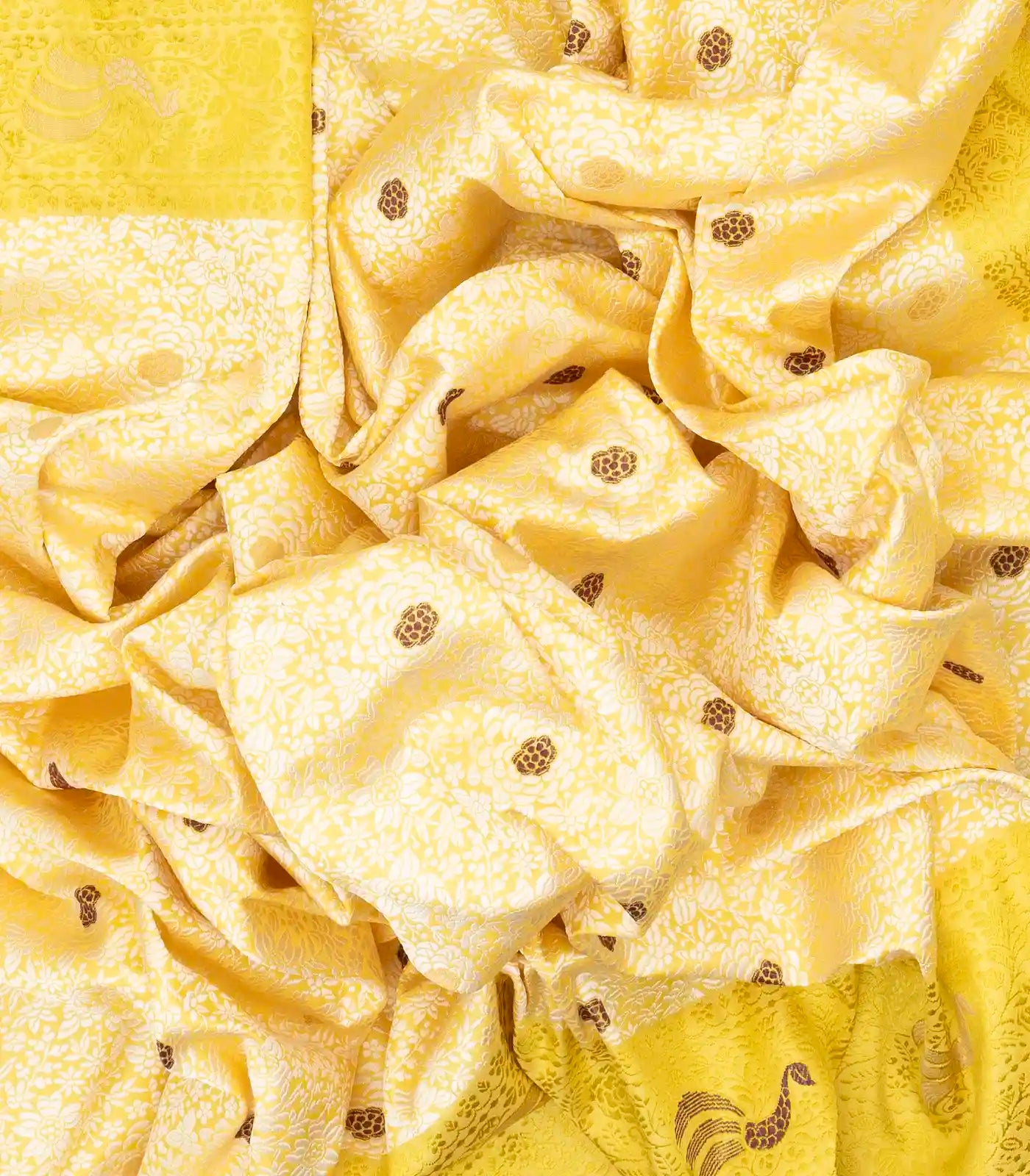 Yellow Handloom Banarasi Silk Saree With Meena Floral Motifs