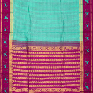 Turquoise  Handloom Chirala Silk Cotton Saree With Checks