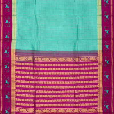 Turquoise  Handloom Chirala Silk Cotton Saree With Checks
