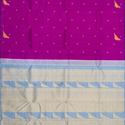 Pink Handloom Kanchipuram Silk Saree With Floral & Bird Buttas