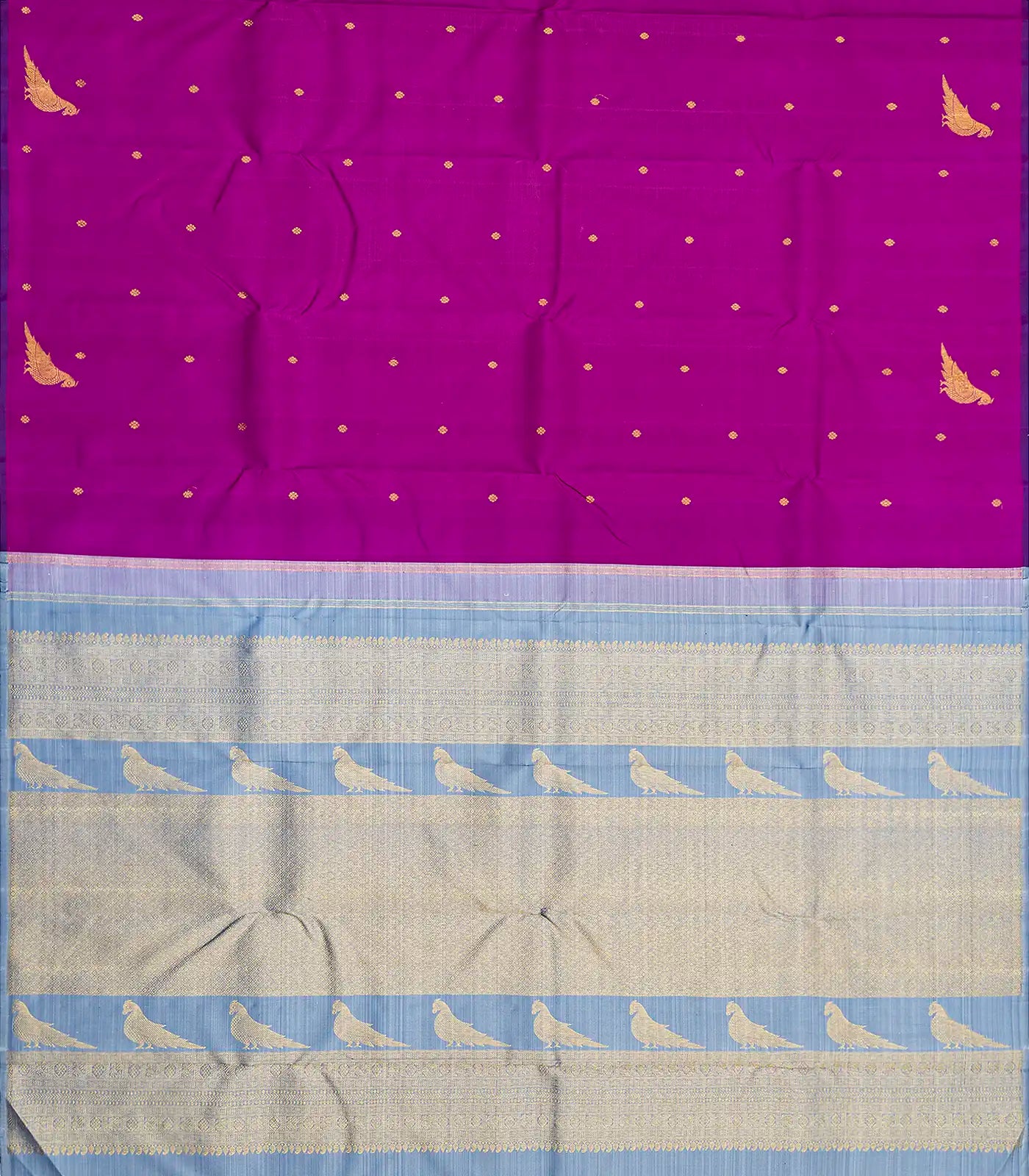 Pink Handloom Kanchipuram Silk Saree With Floral & Bird Buttas