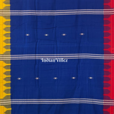 Blue with Yellow Red Borders Kotpad Natural Dye Odisha Handloom Saree