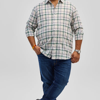 Green Checks Linen Blend Shirt
