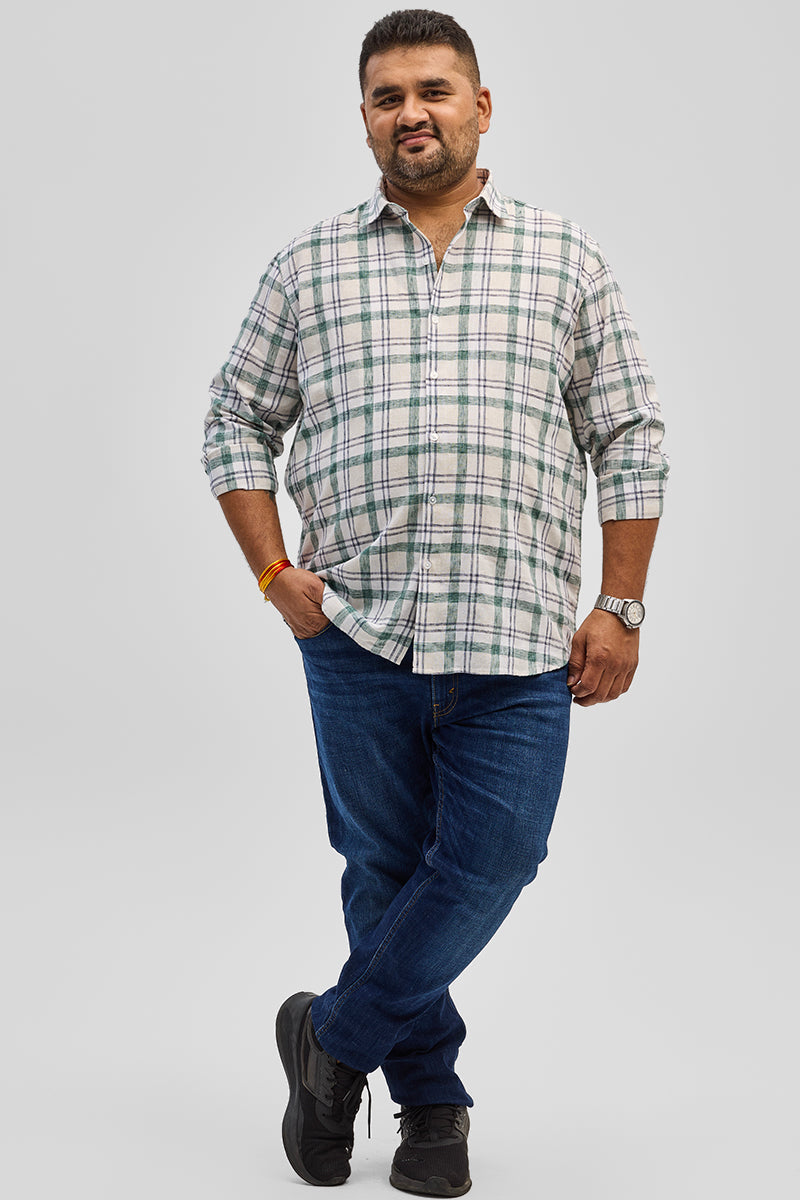 Green Checks Linen Blend Shirt