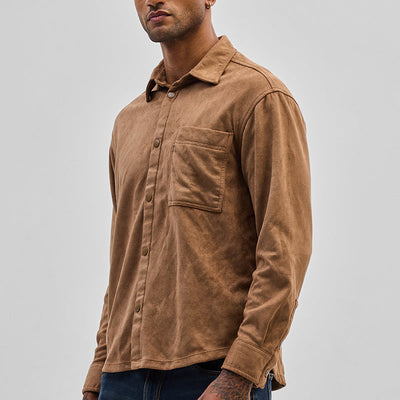 Light Brown Suede Snap Button Overshirt