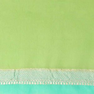 Green zig-zag striped banaras georgette saree with contrast border & geometric design pallu