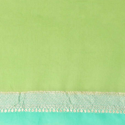 Green zig-zag striped banaras georgette saree with contrast border & geometric design pallu