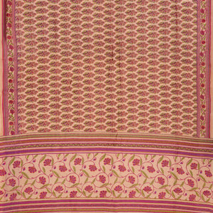 Light Peach Handloom Chanderi Cotton Saree With Printed Floral Motifs