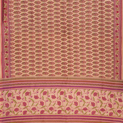 Light Peach Handloom Chanderi Cotton Saree With Printed Floral Motifs