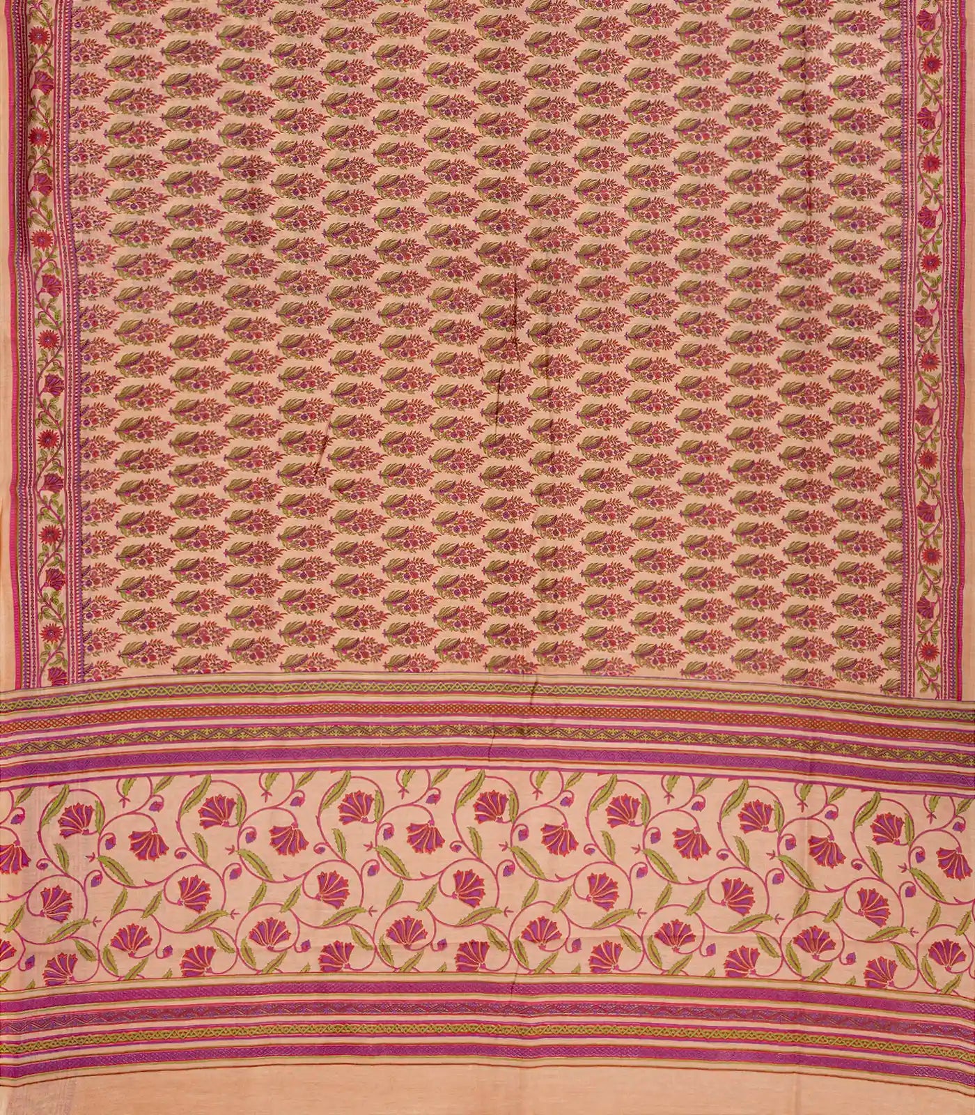 Light Peach Handloom Chanderi Cotton Saree With Printed Floral Motifs