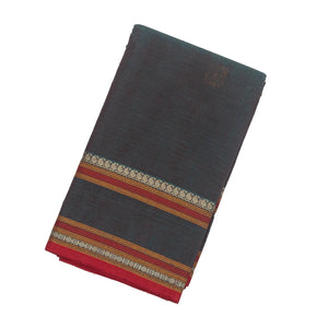 Dark Grey Handloom Kanchi Cotton Saree With Annam Buttas