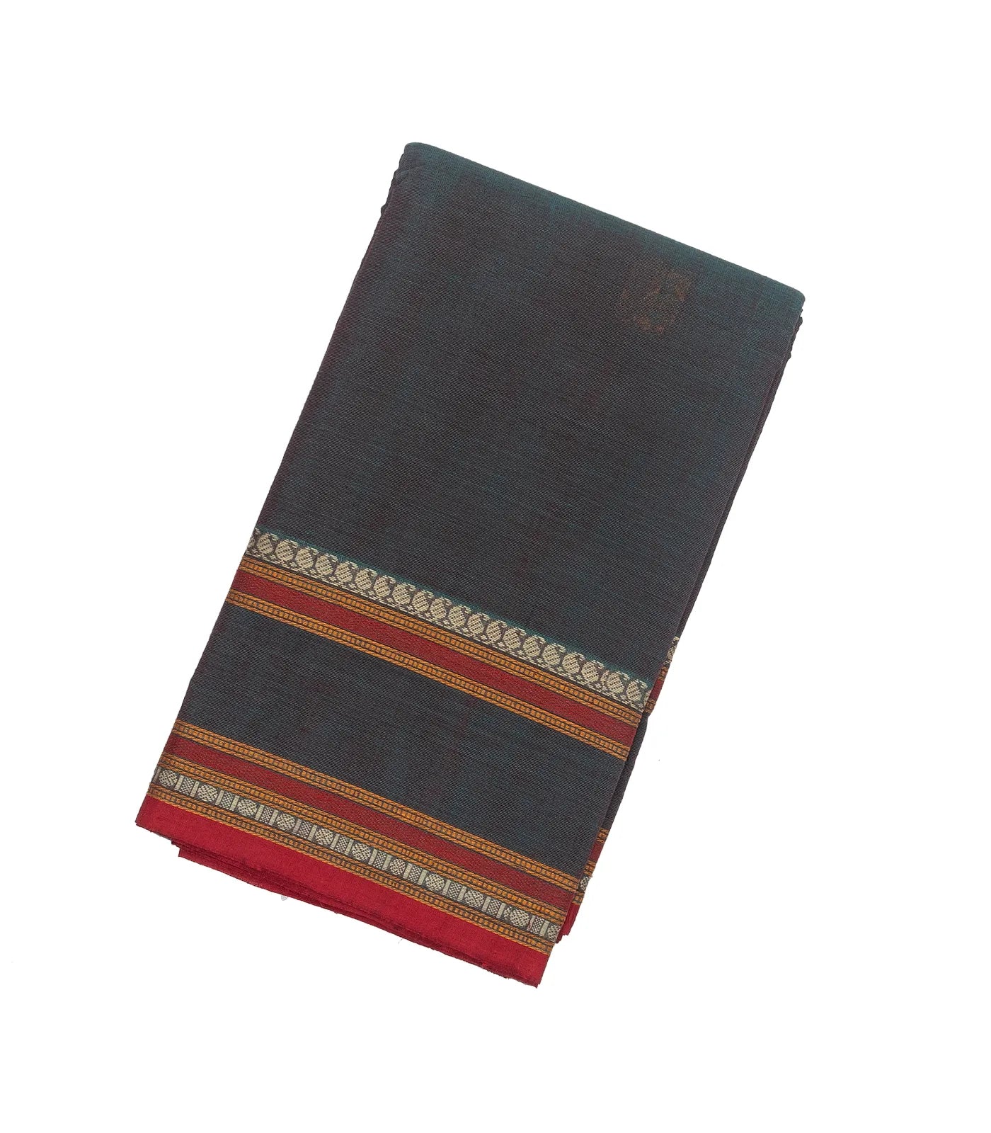 Dark Grey Handloom Kanchi Cotton Saree With Annam Buttas