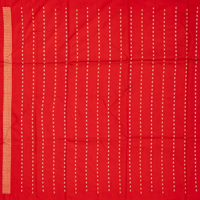 Red Handloom Banarasi Silk Saree With Floral Buttas