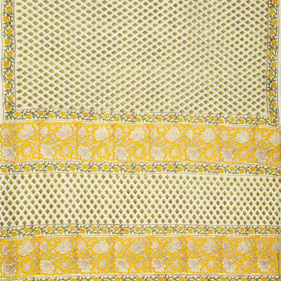 Light Green Woven Jaipur Cotton Saree With Printed Floral Motifs