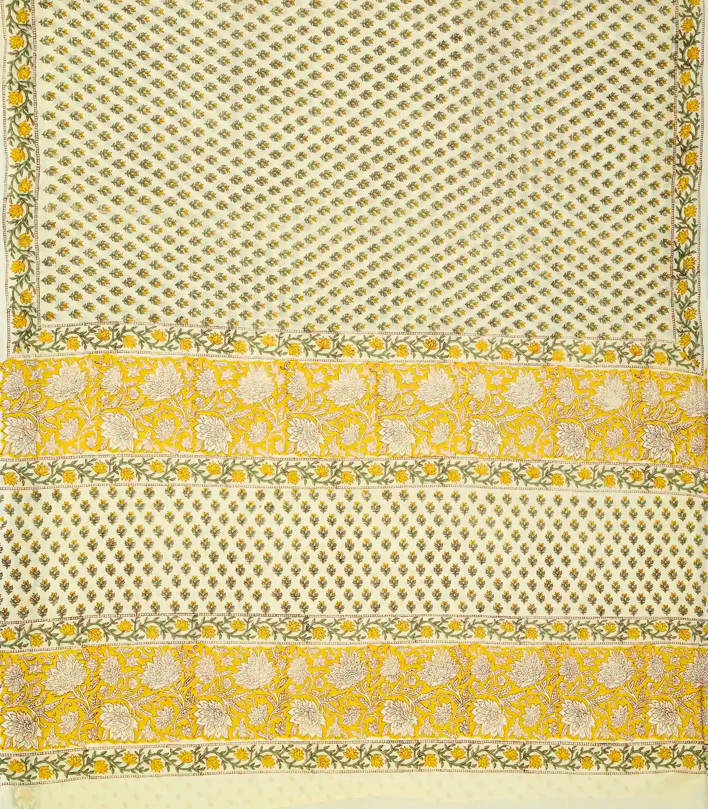 Light Green Woven Jaipur Cotton Saree With Printed Floral Motifs