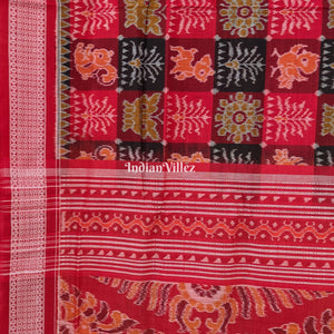 Red with Multicolored Kothi Sambalpuri Ikat Cotton Saree